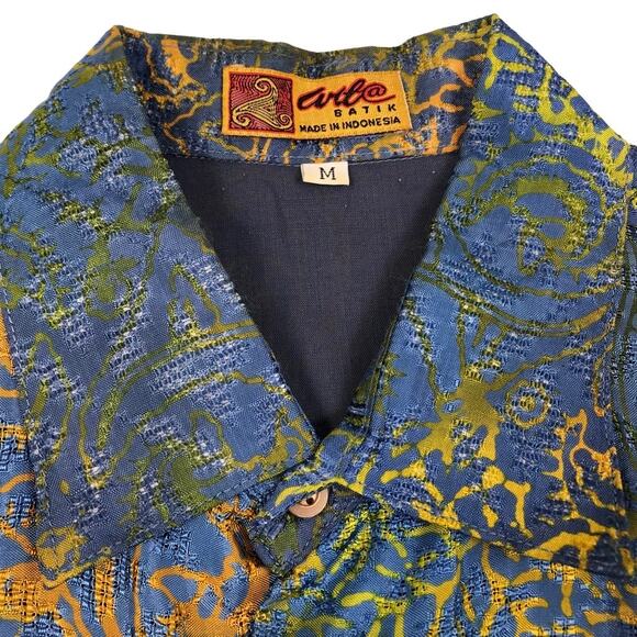 ART BATIK Button Up Blouse Women M Blue VTG Retro Unique Handmade Romantic Y2K - Picture 6 of 10